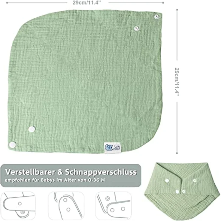 Lulu moon Lätzchen Baby Absorbierende Dreieckstuch , Musselin Halstuch Baby mit Verstellbares Druckknopf, Weiche Sabberlätzchen für Junge und Mädchen, Unisex, 8 Stück (Wald) - Preisvergleich – Bild 3