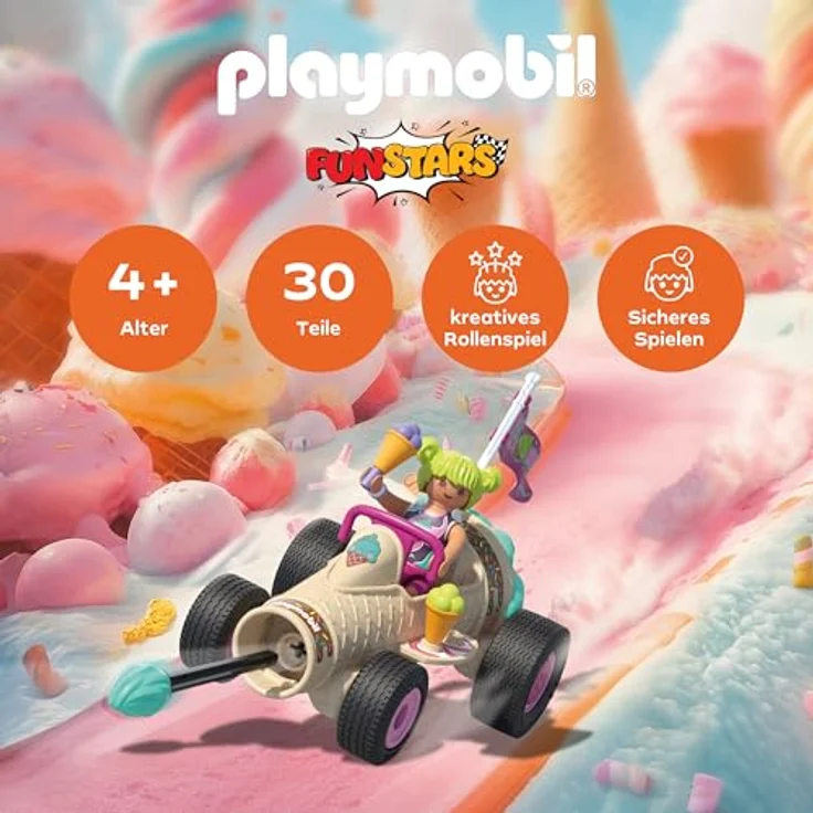 PLAYMOBIL Fun Stars Racing Ice Cream Cone, Spielzeugauto mit Rückzugmotor und Eis-Kanone, für Kinder ab 4 Jahren, Geschenkidee, 71717 – Bild 2