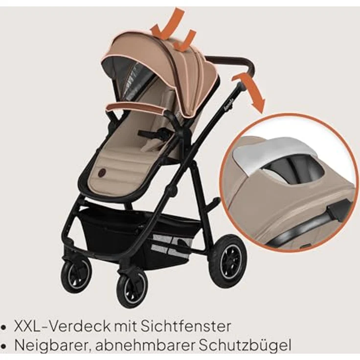 Lionelo Amber 3 in 1 Kombikinderwagen, mit sportlichem Sitz, Babywanne, Autositz und umfassendem Zubehör, Beige Sand – Bild 7