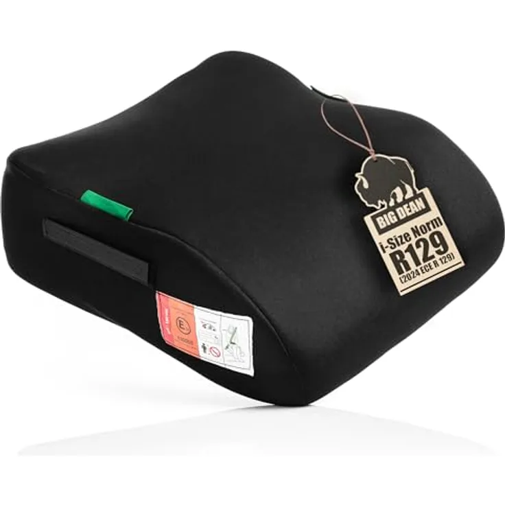 BigDean Kindersitzerhöhung i-Size Norm R129, Schwarz, geeignet für Kinder von 135 bis 150 cm (Packung, 1-tlg), 3-Punkt-Gurt-Befestigung