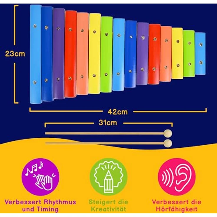 A-Star 15-Noten Regenbogen-Sopran-Diatonisches Xylophon, hölzernes Xylophon mit zwei Holzschlägeln, G5 bis G7, farbenfrohes Design – Bild 3