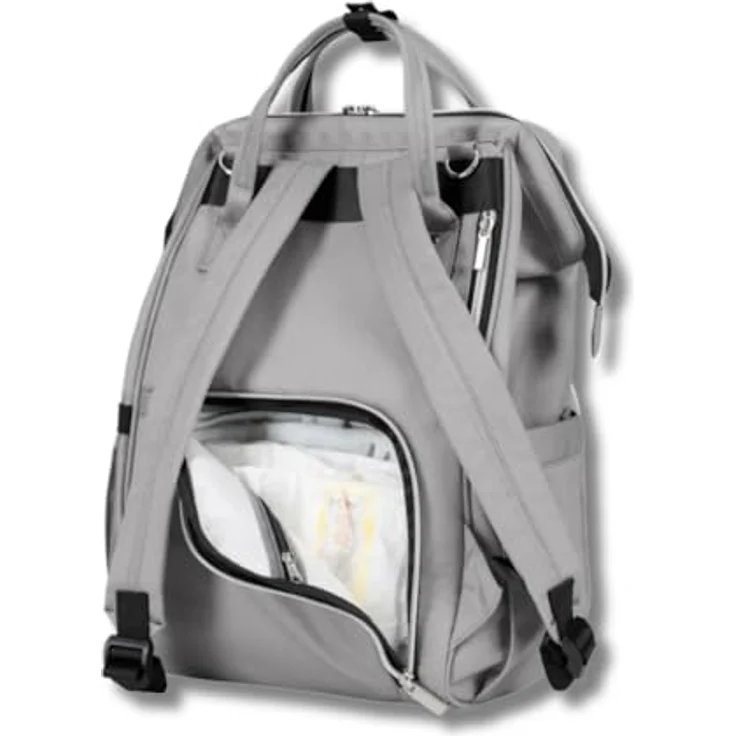 Kikka Boo Wickeltasche Siena, Rucksack mit Wickelunterlage, einstellbare Grifflänge, grau hellgrau, wasserabweisend, mit Seitentaschen und Organisationstaschen – Bild 5
