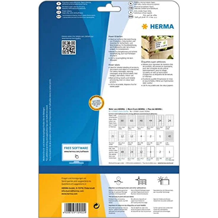 HERMA Power-Etiketten 10902, selbstklebend, weiß, 1.200 Stück, 45,7 x 21,2 mm, FSC-zertifiziert – Bild 2