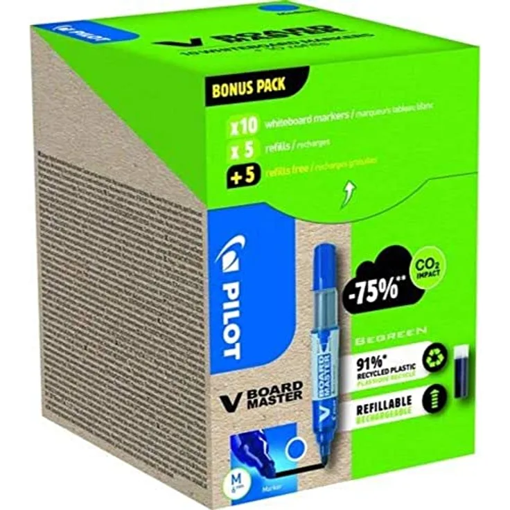 Pilot Greenpack V-Board Master, blau, 10 Marker und 10 Ersatzminen