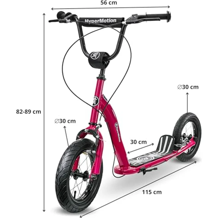 HyperMotion Kinderroller RUBY 12.2, höhenverstellbar mit 12 Zoll Luftreifen, Handbremsen, pink/magenta – Bild 4
