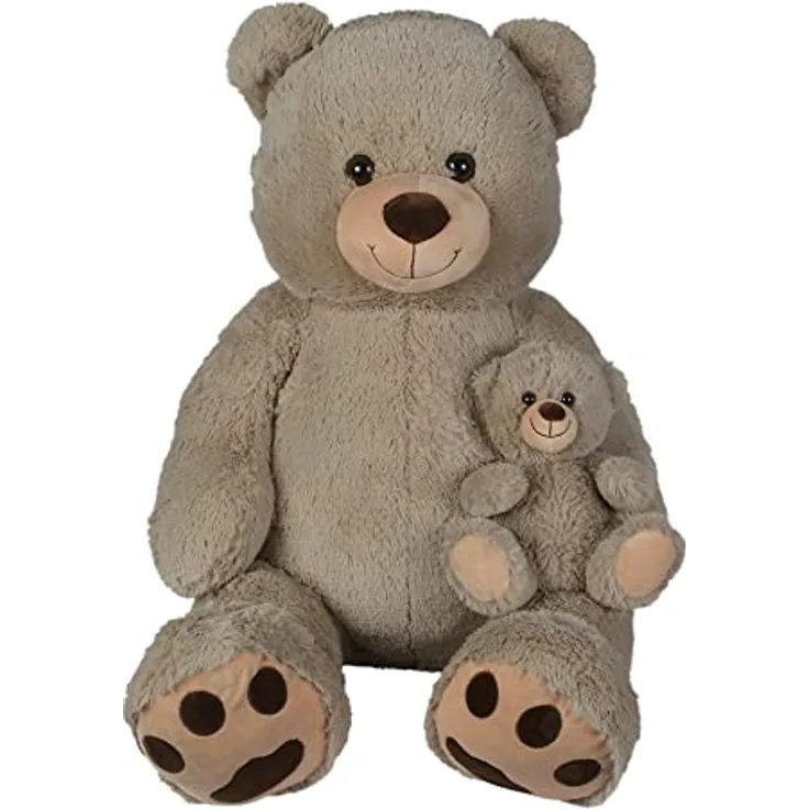 NICOTOY 6305810185 Teddybär stehend, grau, mit Baby, 100 cm, Tier, 0 m+