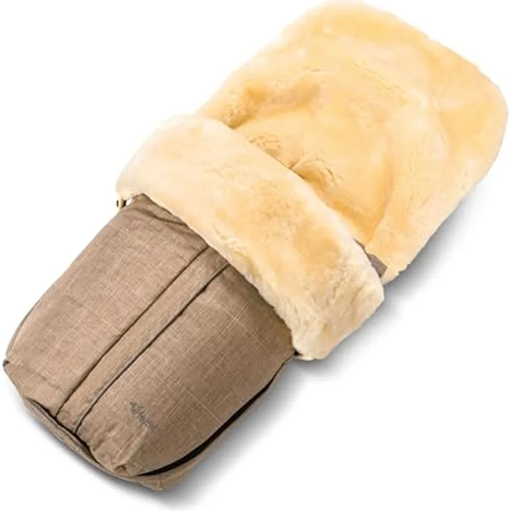 Fellhof Kinderwagen-Fellsack Aspen, Fußsack aus 100% Merino-Lammfell, wind- und wasserabweisend, beige-melange, Größe 50 x 98 cm