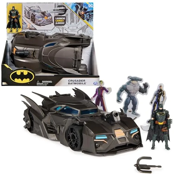 Spin Master - Batman Offroad Batmobile mit Fanghaken-Katapult und Gitter-Zelle im Heck, inkl. 10-cm Batman Figur, für Superheldenfans ab 4 Jahren