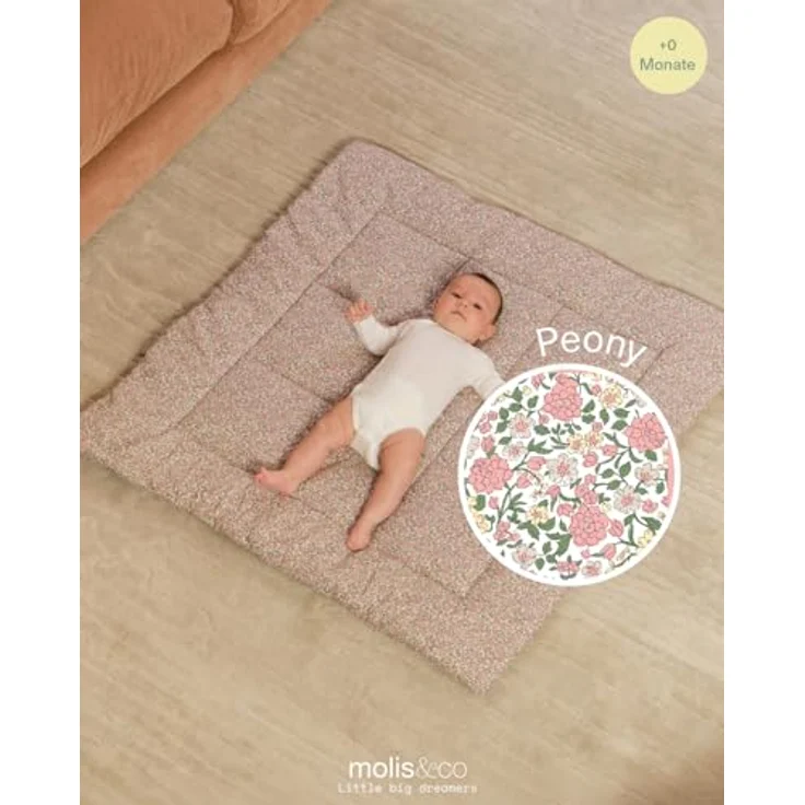 Molis&co Krabbelmatte für Babys, faltbar und tragbar, 100 x 100 cm, gepolstert, Baumwolle, Peony, OEKO TEX 100 – Bild 5