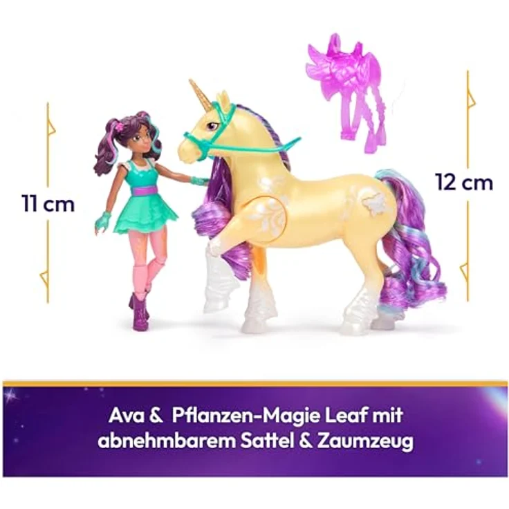 Spin Master Anziehpuppe Unicorn Academy - Ava & Einhorn Leaf mit echter Mähne, Leuchteffekt und 7 Gelenkpunkten – Bild 2
