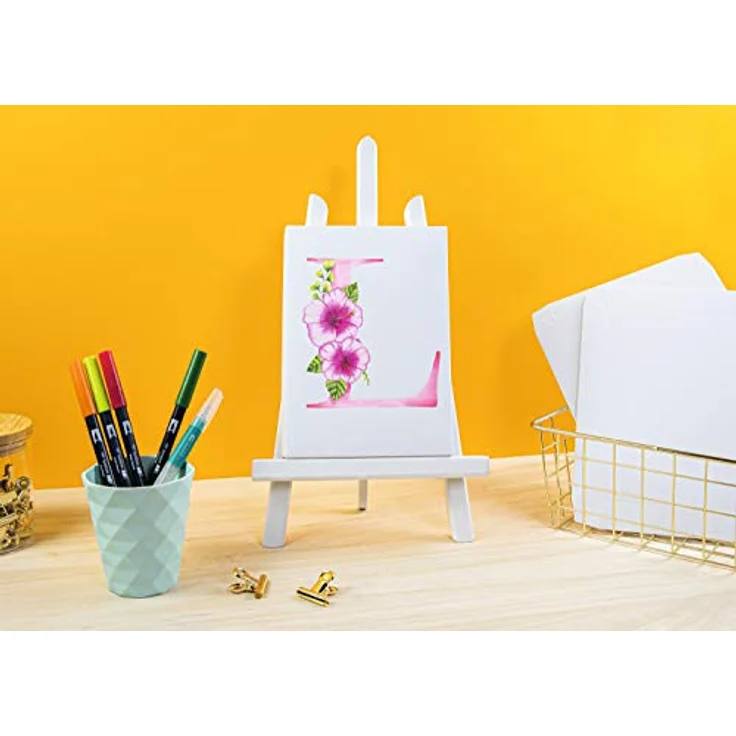 Tombow CANVAS-SET2 Watercoloring Canvas Set mit 4 ABT Dual Brush Pens und 2 Leinwänden, florale Buchstaben – Bild 4