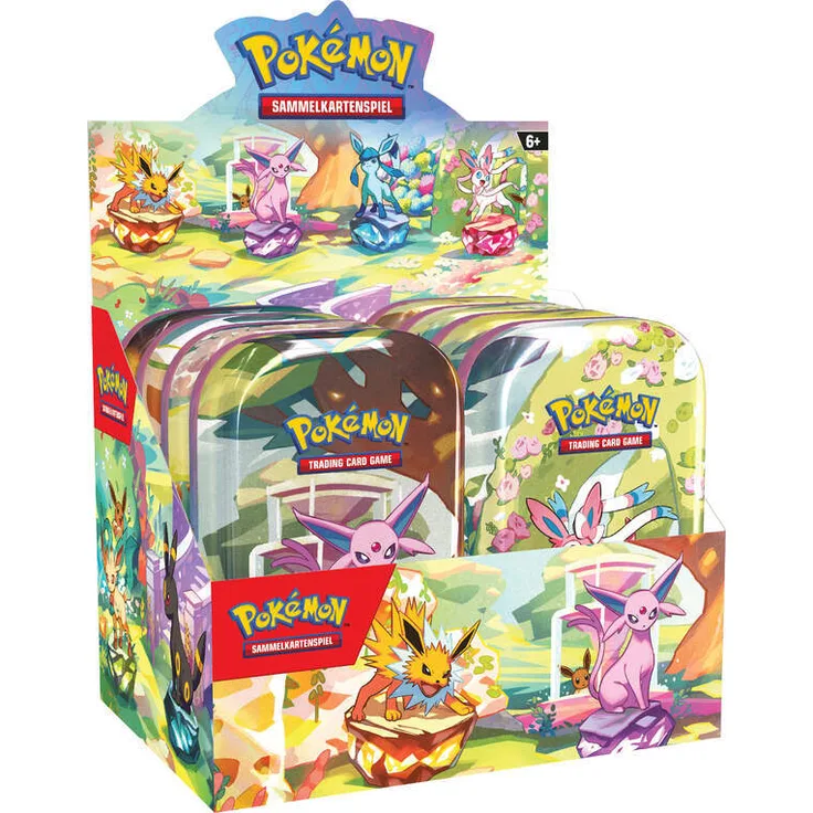 AMIGO Pokémon-Sammelkartenspiel: Mini-Tin-Box Prismatische Entwicklungen mit 2 Boosterpacks & 1 Münze - Deutsche Version