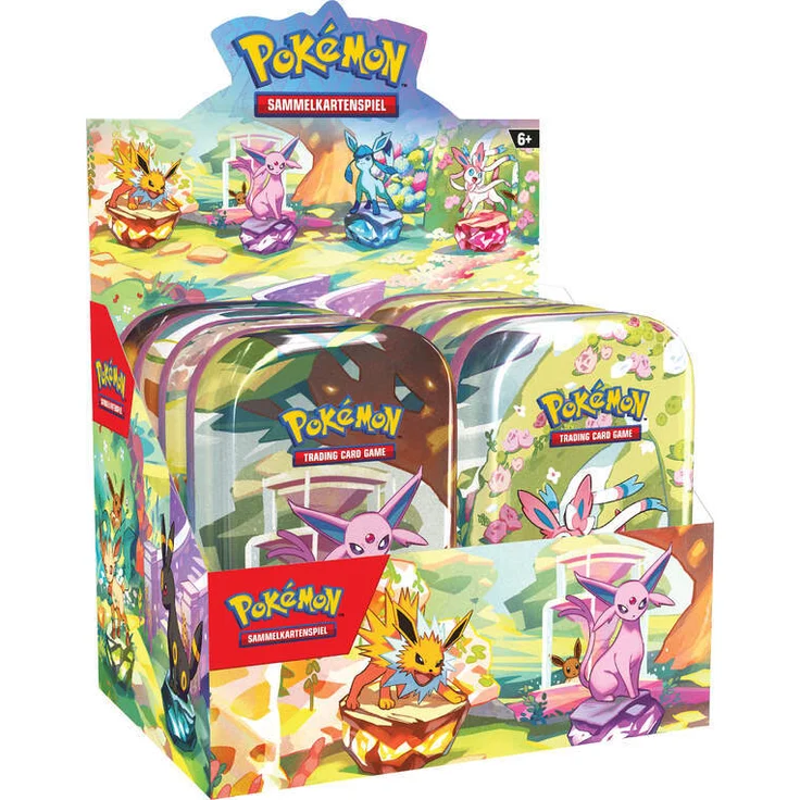 AMIGO Pokémon-Sammelkartenspiel: Mini-Tin-Box Prismatische Entwicklungen mit 2 Boosterpacks & 1 Münze - Deutsche Version