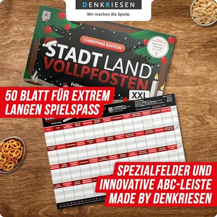 DENKRIESEN Weihnachtsbundle – Spar Set Santa Klaus mit Stadt Land VOLLPFOSTEN A3 Block, Kartenspiel und Hangman Christmas Edition für Familie & Freunde | Ideales Wichtelgeschenk – Bild 3