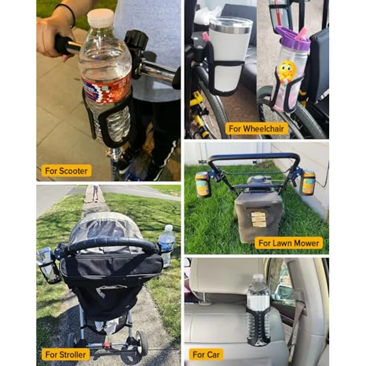 BUNDLEPRO Getränkehalter für Kinderwagen und Fahrrad, Universal 360° Rotation, 2 Stück, Flaschen- und Becherhalter für Trolleys, Mountainbikes und Rollstühle – Bild 5