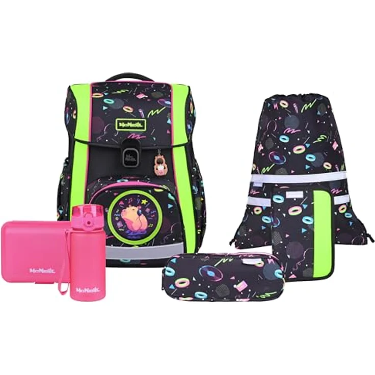 McNeill Schulranzen-Set BRAVO 9tlg. (CAPYBAR), ergonomisch, 21L Volumen, höhenverstellbares ClickFlex-Rückensystem, gepolsterte Schultergurte, inkl. gefülltem Etui, Sportbeutel, Trinkflasche und mehr – Bild 2