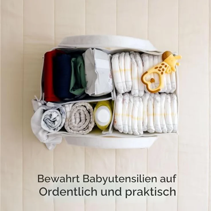 PUTSKA Windelkorb Organizer, großer Aufbewahrungskorb in Weiß mit 6 Außenfächern und 3 Innenfächern für die Wickelstation und Kinderzimmer-Deko – Bild 5