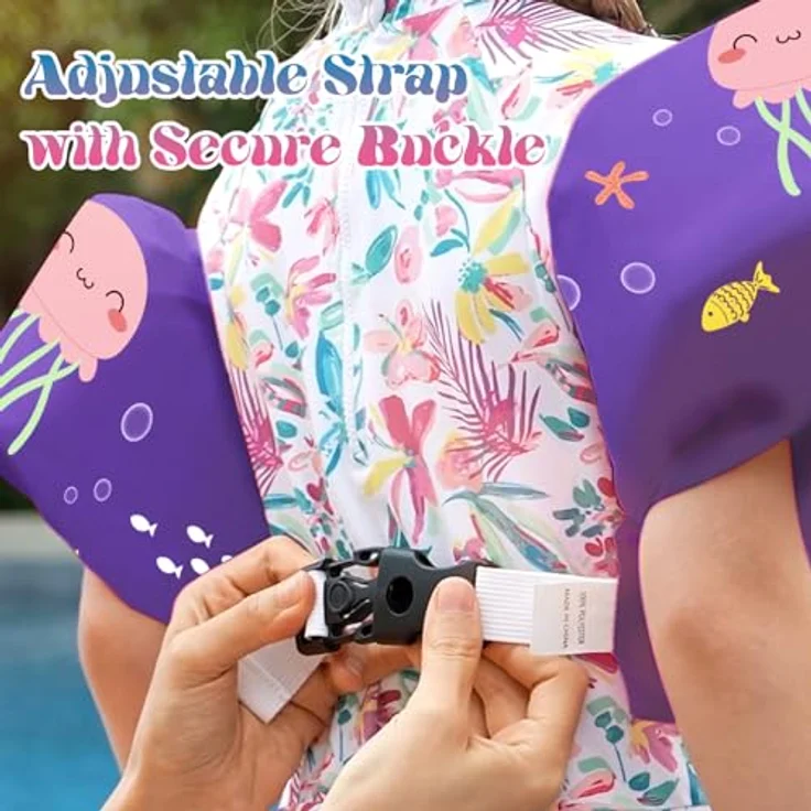 HeySplash Kinder Schwimmflügel, Cartoon Design Schwimmhilfe 2-6 Jahre Kinder Schwimmreifen Sicher Kein Aufblasen Schwimmgürtel mit Sicherheitsverschluss für Jungen Mädchen Schwimmtrainer, Lila – Bild 4
