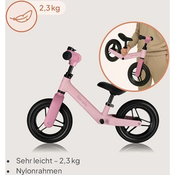 Lionelo Toni Kinder-Laufrad, 18 Monate - 30 kg, verstellbarer Sitz und Lenker, PU-Gummi-Räder 25 cm, rutschfester Griff, leicht 2,3 kg, Fußstütze, Klingel, Korb – Bild 4
