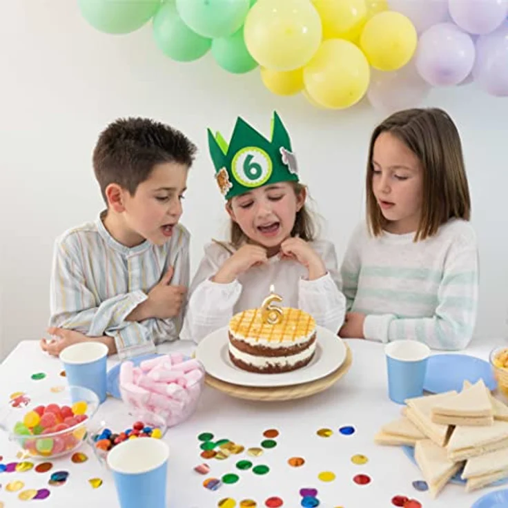BONNYCO Geburtstagskrone Dschungel für Jungen und Mädchen, auswechselbare Zahlen 0-9, 4 Figuren, ideal für 1. Geburtstag, grün – Bild 4