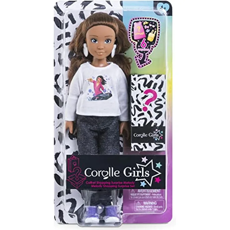 Corolle 9000600080 Girls Melody Shopping Surprise, Ankleidepuppe mit Ohrringen und 6 Überraschungen, Vanilleduft, 28cm, ab 4 Jahre, Mehrfarbig