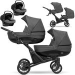 Kunert BOOSTER 3in1 2in1 Zwillingskinderwagen Komplettset in Graphit, mit Babywanne, Sportaufsatz und Babyschale