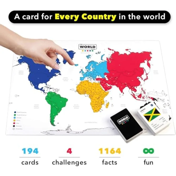 The World Game Geographie Kartenspiel, Lernspiel für 2-6 Personen, englische Version für Kinder und Erwachsene, inklusive 194 Länder, Flaggen und Hauptstädte – Bild 5