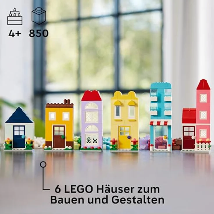 LEGO Classic Kreative Häuser, Bausteine-Set für Kinder, Konstruktionsspielzeug mit 850 Steinen, Haus-Bauen-Spielzeug mit Zubehör, Geschenk für Jungen und Mädchen ab 4 Jahren 11035 – Bild 2