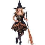 amscan Kinderkostüm Hexe, gruselige Spinnenhexe mit Kleid und Hexenhut für Halloween, Karneval und Fasching, 6-8 Jahre