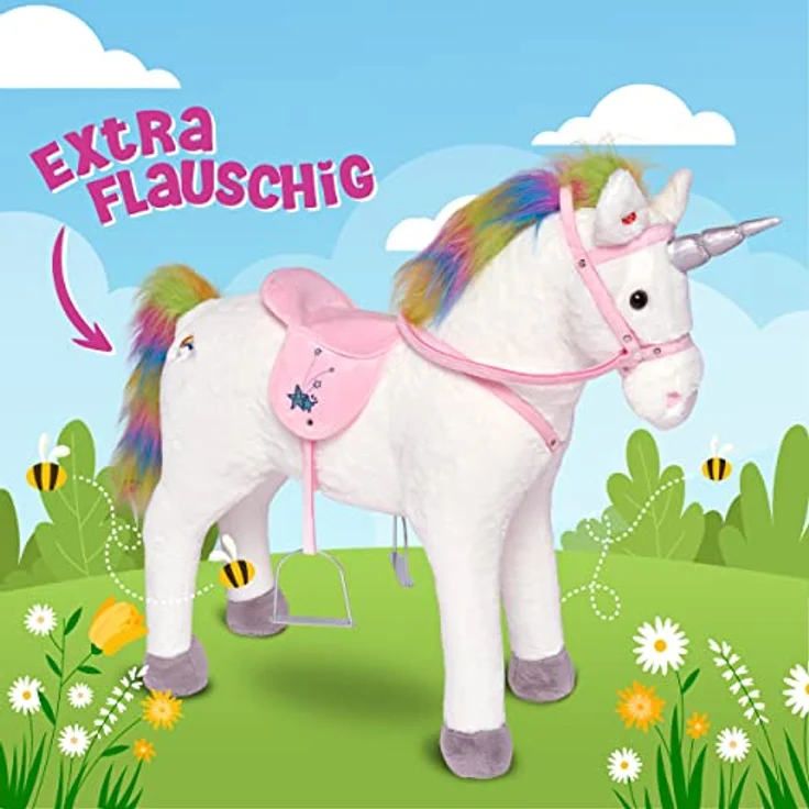Pink Papaya Stehpferd Rainbow | 75cm Kinderpferd mit Sound und Sattel – Bild 3