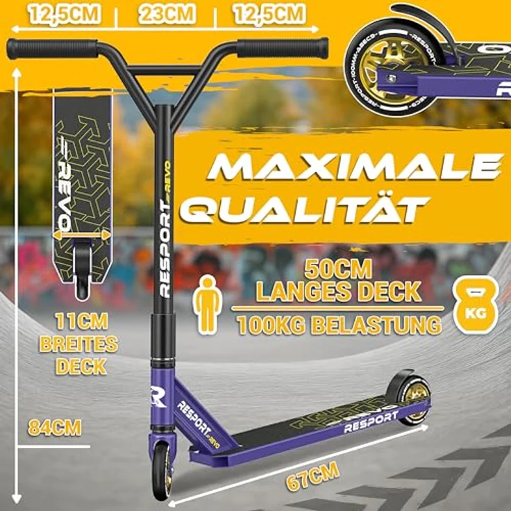 RE:SPORT REVO Stunt Scooter mit Ständer, 100mm PU Räder, ABEC 9 Kugellager, stabiler Aluminiumrahmen, für Kinder & Erwachsene – Bild 7