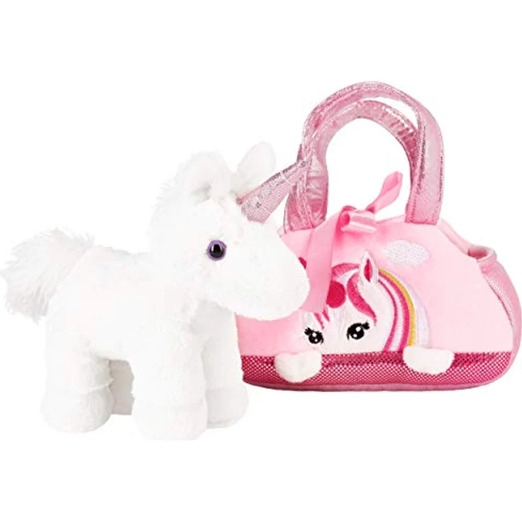 BRUBAKER Einhorn Tasche Weiß - 20 cm - Plüschtier in Handtasche - Plüsch Stofftier Kuscheltier - Rosa – Bild 3