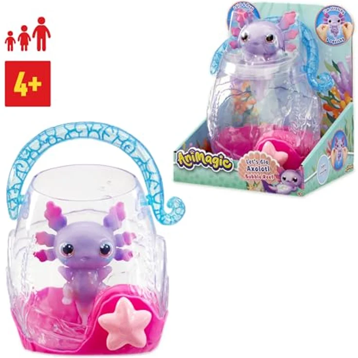 Animagic Let's Glo Axolotl Aquarium - Interaktives Spielzeug für Kinder ab 4 Jahren - Elektronisches Haustier mit magischem Leuchten - Inklusive Aquarium und einem Lila Axolotl – Bild 2