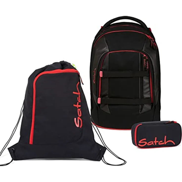 Satch Pack Schulrucksack Set 3tlg. mit Schlamperbox und Sportbeutel, 30 Liter Volumen, Fire Phantom – Bild 1