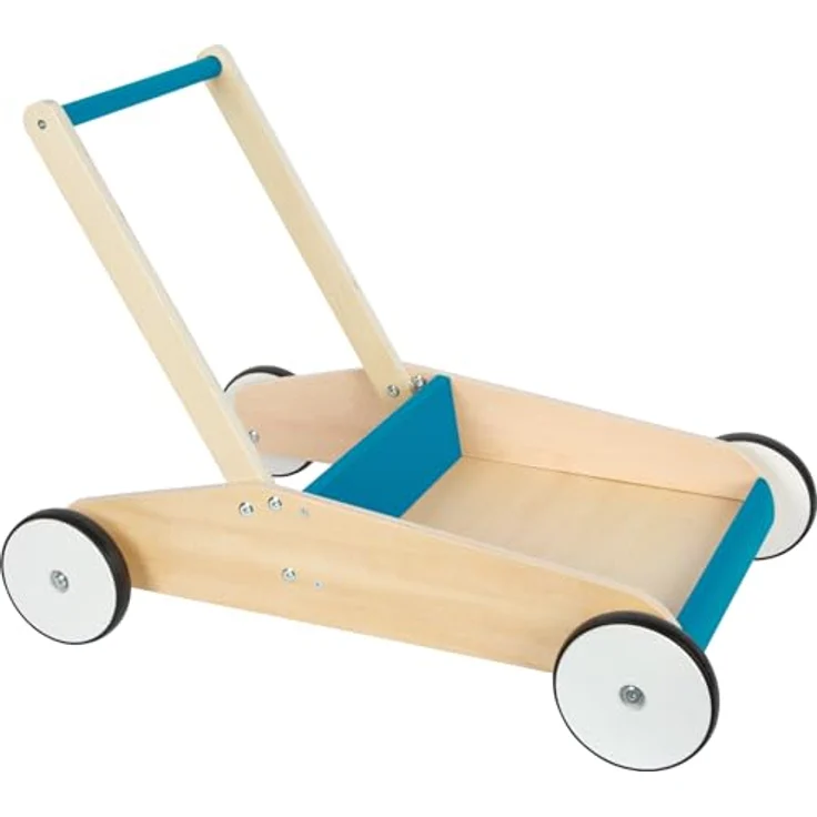 Small Foot Lauflernwagen Petrolblau, robuster Schiebewagen aus Holz mit großer Ladefläche ab 12 Monaten – Bild 1