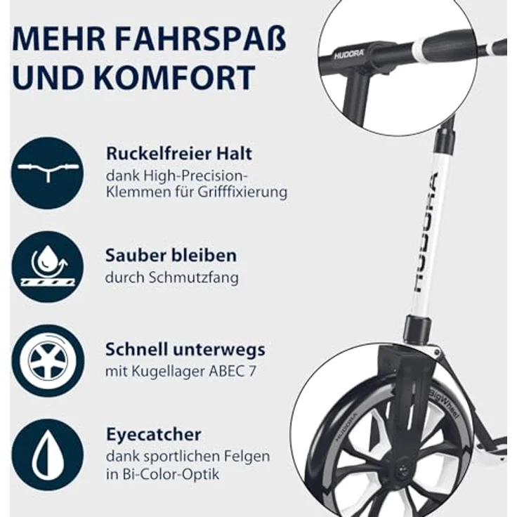 HUDORA BigWheel® 205 Advanced, Aluminium-Scooter für bis zu 100kg, höhenverstellbar und zusammenklappbar, schwarz-weiß – Bild 3