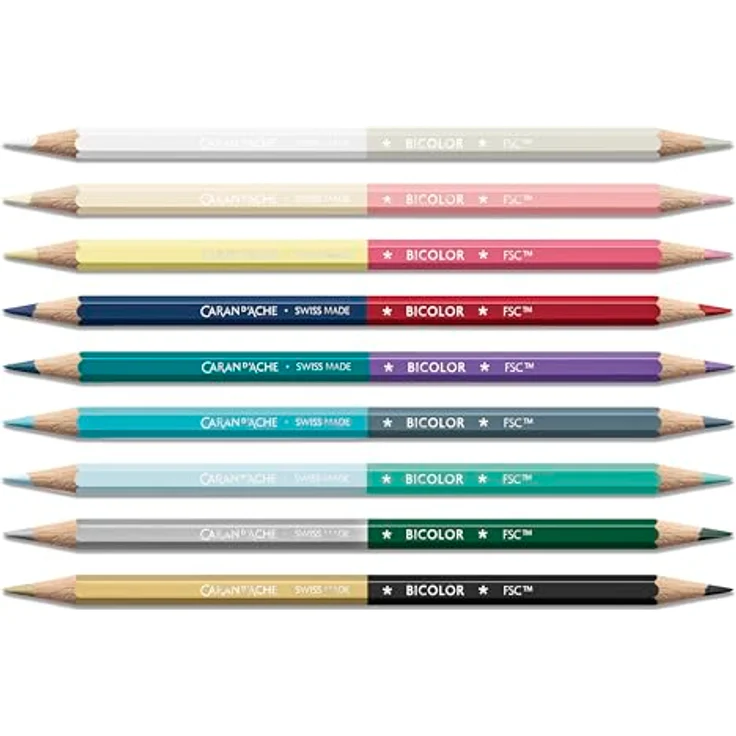 Caran d'Ache Farbset 9 Bicolor Bleistifte Alpine Frost Special Edition, 18 Farben mit Pinsel in Premium Kartonbox, lichtbeständige Künstlerstifte für Aquarellkunst – Bild 3