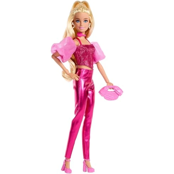 Barbie Deluxe Style Anziehpuppe, pinkes Metallic Outfit mit hochwertigen Accessoires – Bild 5