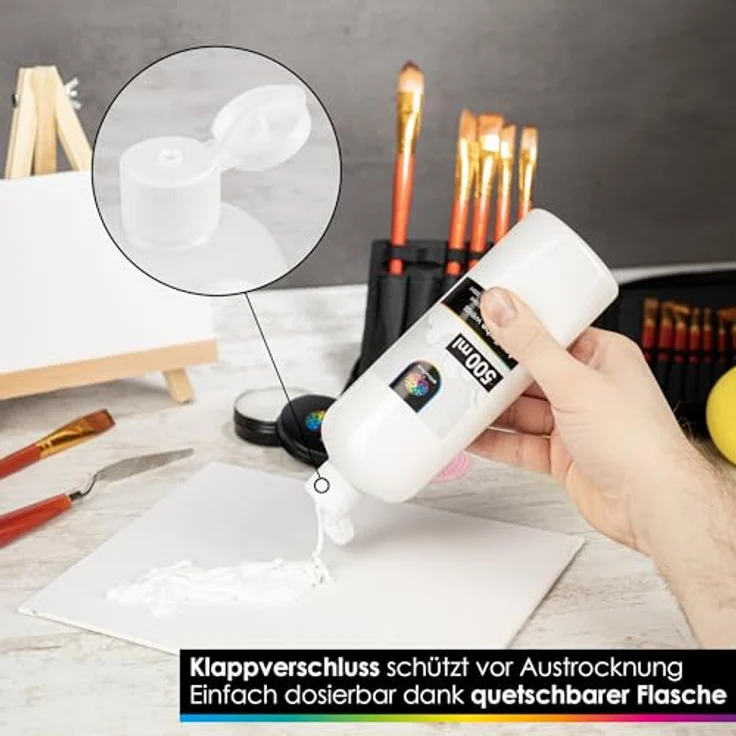 OfficeTree Acrylfarbe Weiß 500ml - Ungiftige Wasserbasis Acrylfarbe, Lichtecht und schnell trocknend, Ideal zum Mischen für Hobbykünstler – Bild 2