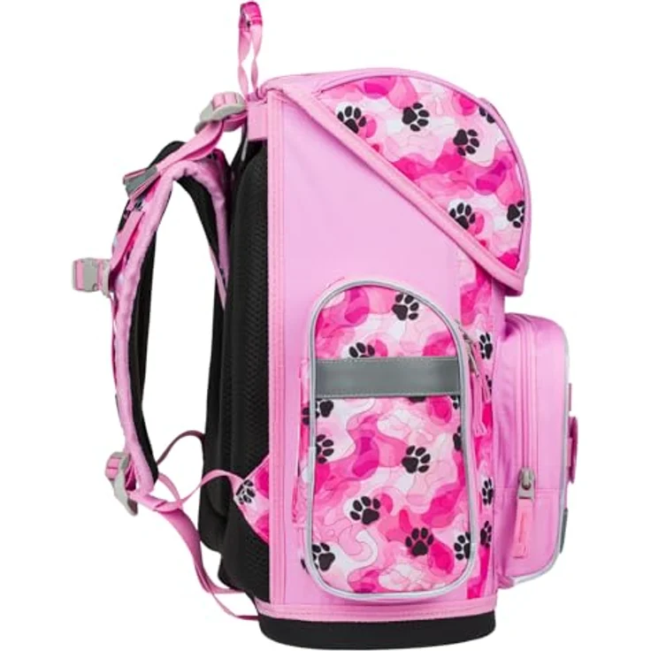 Baagl Schulranzen Set 3-teilig, ergonomische Schultasche mit Pfötchen-Design, inkl. Turnbeutel und Federmäppchen, anatomisch gepolstert – Bild 3