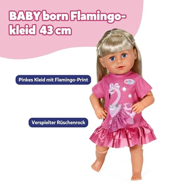 Baby Born Puppenkleidung Kleid Flamingo, Rüschenkleid mit silbernen Prints für 43 cm Puppen – Bild 3