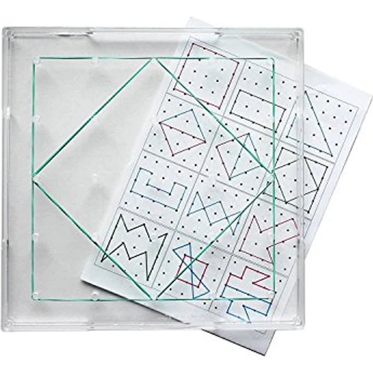 Wissner 081600.000 - Geobrett quadratisch transparent 15 x 15 cm, stapelbar, inklusive  Gummiringe und 12 Lege-Vorlagen – Bild 2