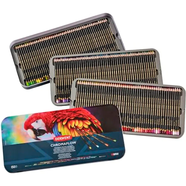 Derwent Chromaflow Buntstifte, 150 Stück in Dose, 3,5 mm runder Kern, Premium-Kernstärke, professionelle Qualität, 2306063, leuchtende Farben