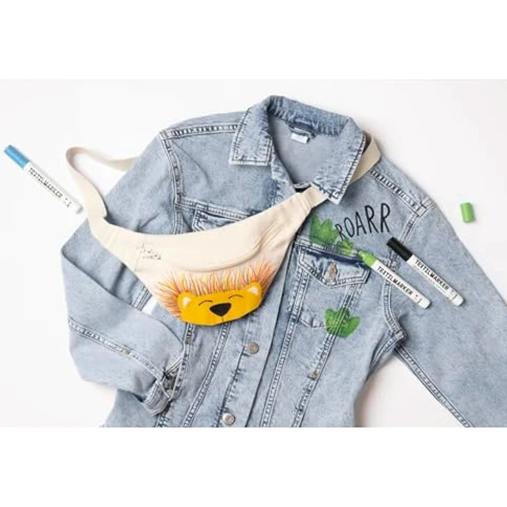 folia Basic Edition Textilmarker, 6 St. farbsortiert in gelb, pink, rot, dunkelblau, schwarz und dunkelgrün, wasserfest und lichtbeständig – Bild 6