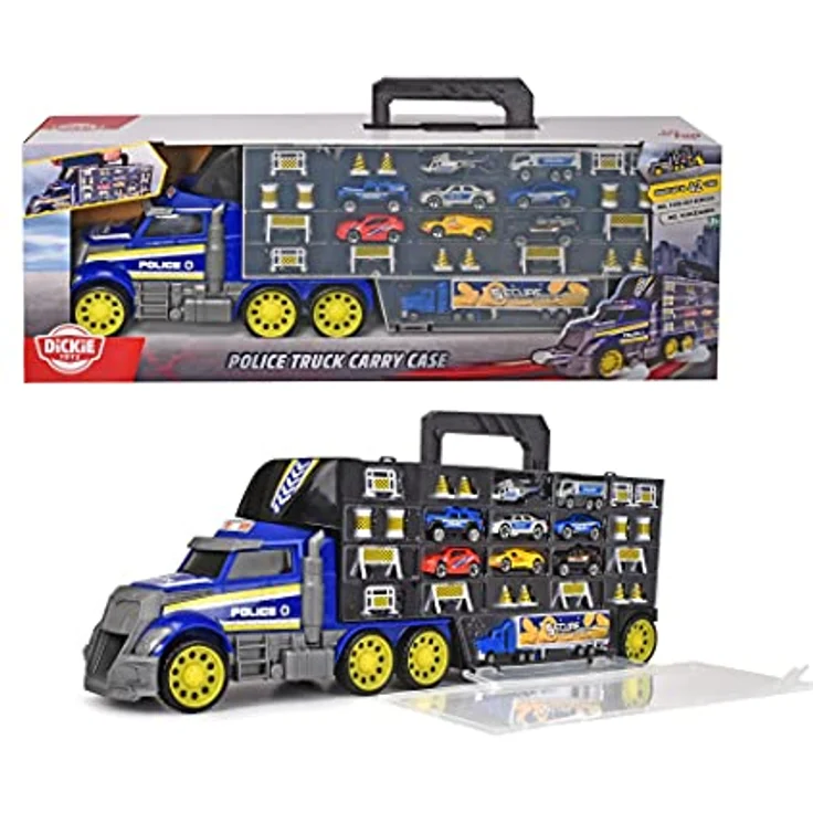 Dickie Toys – Polizei Transporter – Spielzeug-LKW zur Aufbewahrung von 42 Spielzeugautos, inkl. 9 Autos, inkl. Zubehör, mit Rampe, für Kinder ab 3 Jahren – Bild 6