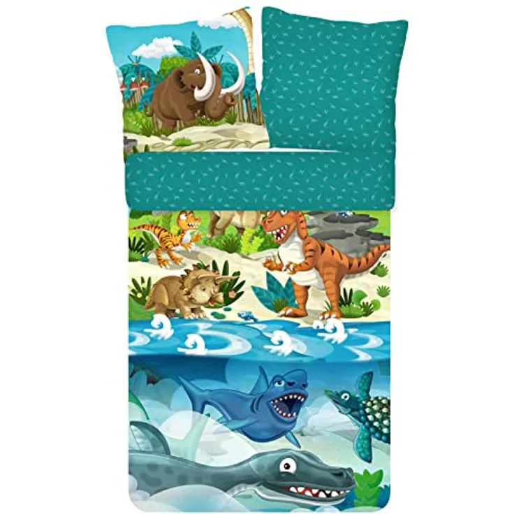 ESPiCO Bettwäsche Trendy Bedding Prehistoric Urzeit Tiermotiv Dinosaurier Meerestier Flugsaurier Baumwolle Renforcé, Größe:135 cm x 200 cm