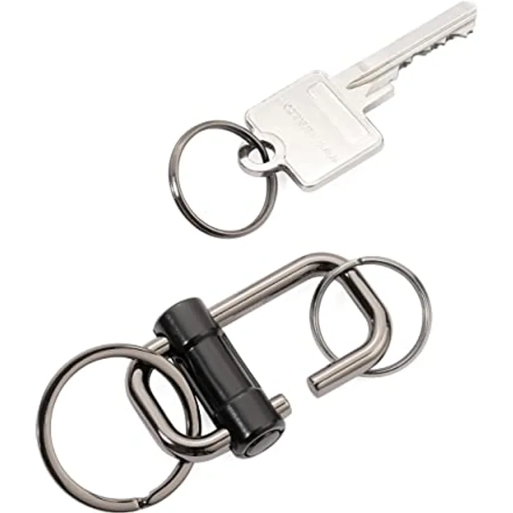 TROIKA 2-Way Key KR22-09/BK, Schlüsselanhänger mit 3 Schlüsselringen in 2 Größen, Schiebeverschluss, glänzend, gunmetal/schwarz