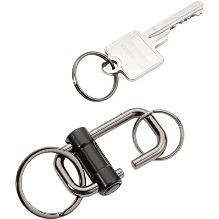 TROIKA 2-Way Key KR22-09/BK, Schlüsselanhänger mit 3 Schlüsselringen in 2 Größen, Schiebeverschluss, glänzend, gunmetal/schwarz – Bild 1