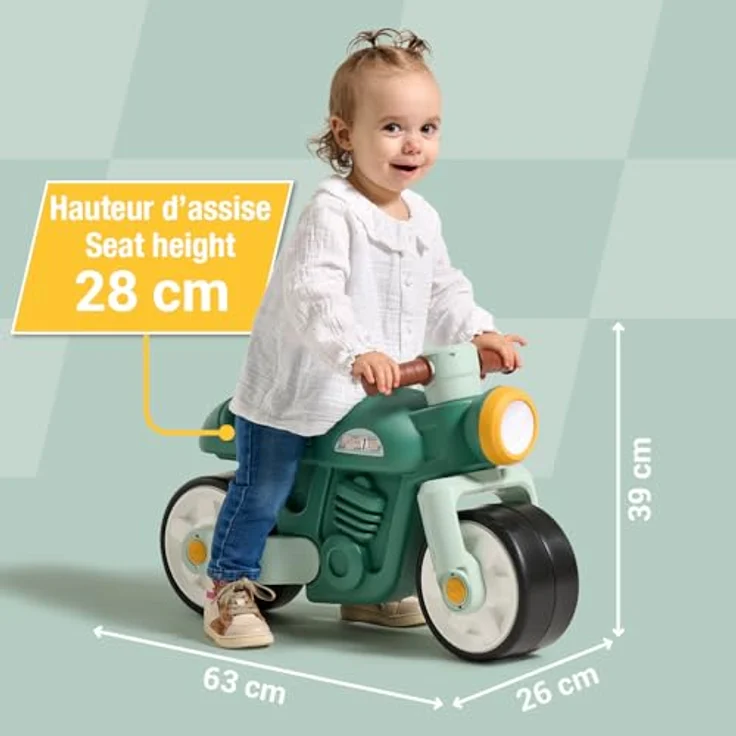 Falk Laufrad Motorrad ab 1 Jahr, Kinderfahrzeug aus recyceltem Kunststoff mit Hupe & leisen Rädern, grün – Bild 4