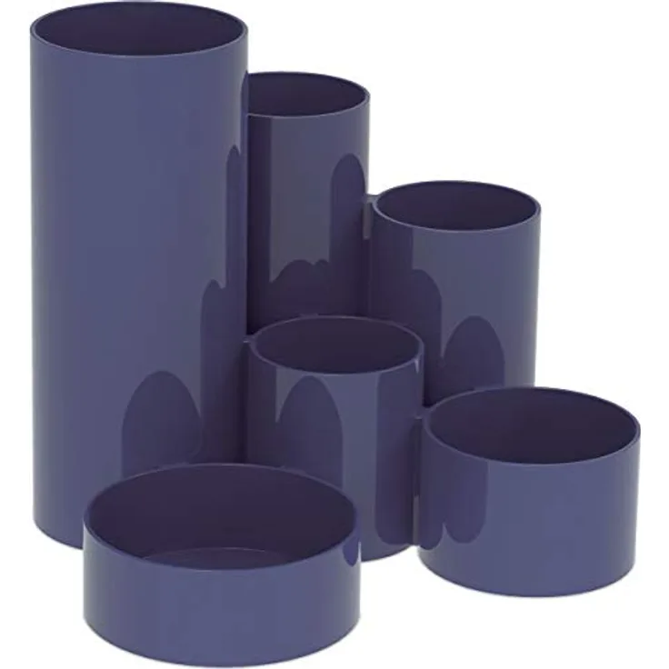 MAUL Stifteköcher MAULtubo, Stiftehalter Hochglanz mit 6 Köchern, standfest, Made in Germany, Ø ca 15 cm, Höhe 12,5 cm, Blau